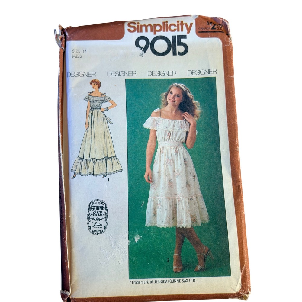 UNCUT Simplicity 9015 Gunne Sax Dress Pattern Size 14 Ruffle Boho Prairie Core